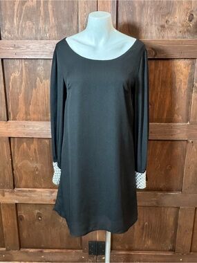 SHEIN Black Long-Sleeve Shift Dress with Beaded Cuffs
